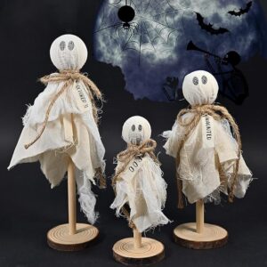 Ghost Table Decor – 3 Pcs Halloween Centerpieces on Wooden Stand
