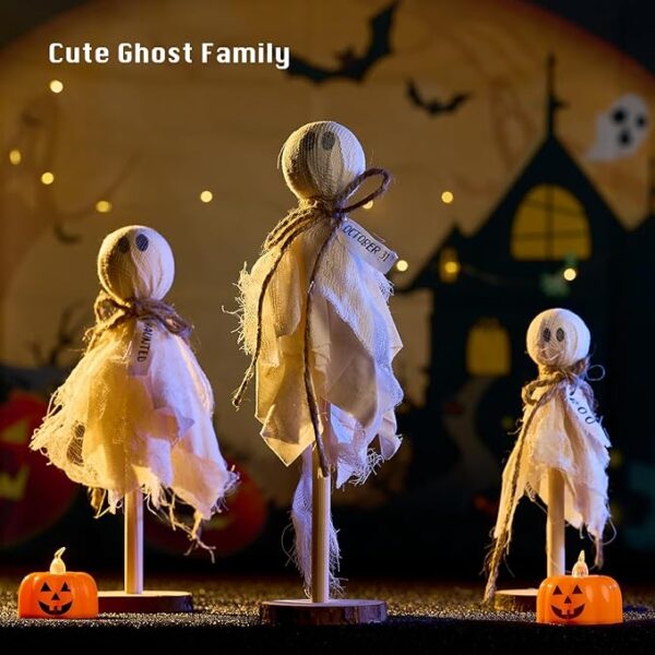 Ghost Table Decor – 3 Pcs Halloween Centerpieces on Wooden Stand - Image 3