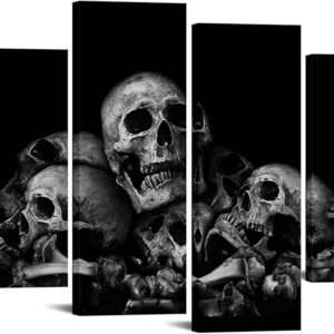 4-Panel Skulls Canvas - 48x33 Black & White