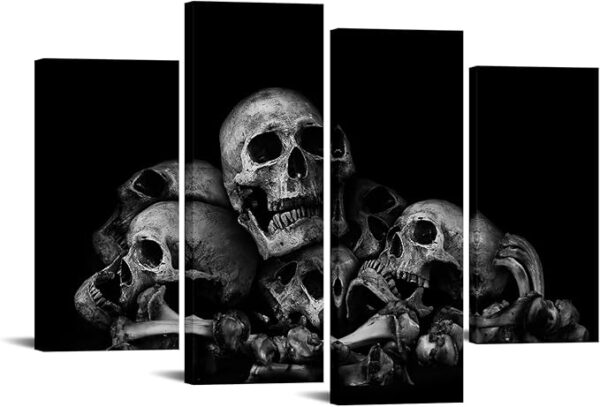 4-Panel Skulls Canvas - 48x33 Black & White