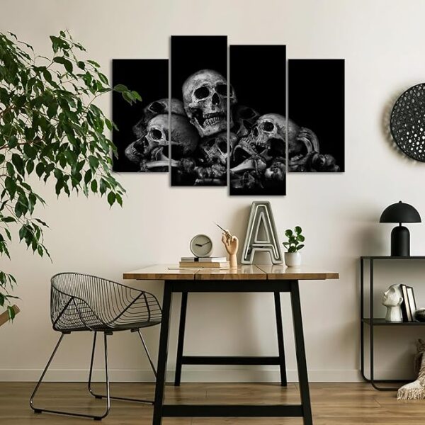 4-Panel Skulls Canvas - 48x33 Black & White - Image 3