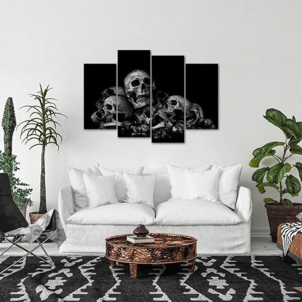 4-Panel Skulls Canvas - 48x33 Black & White - Image 4