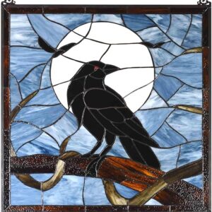 Stained Glass Panel – Raven & Full Moon, 22"x22" Halloween Decor