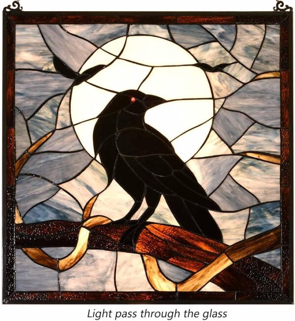Stained Glass Panel – Raven & Full Moon, 22"x22" Halloween Decor - Image 2