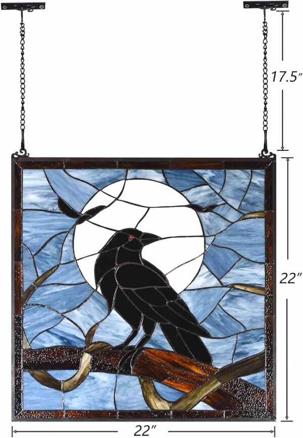 Stained Glass Panel – Raven & Full Moon, 22"x22" Halloween Decor - Image 3