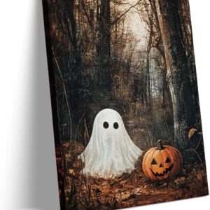 Ghost & Pumpkin Forest Poster – 11x14in Halloween Fall Wall Art