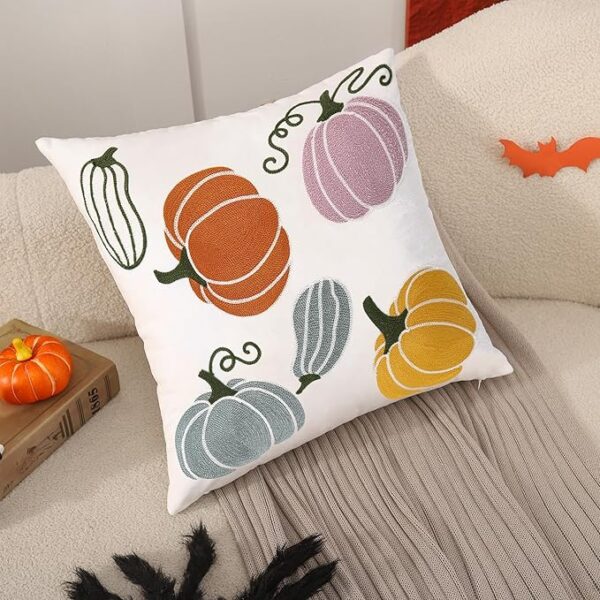 Fall Pillow Covers 18x18 – Set of 2 Embroidered Pumpkin Throw Pillows - Image 4
