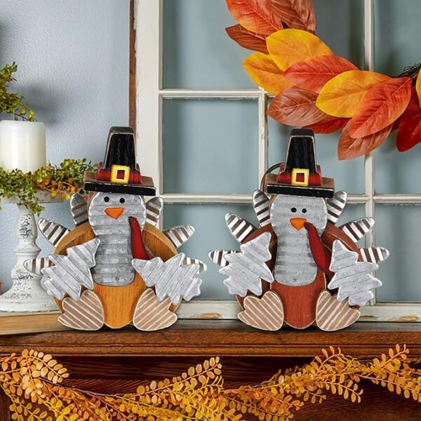 Wooden Tabletop Turkey Decor - Set of 2