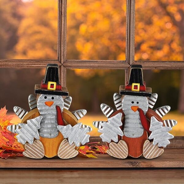 Wooden Tabletop Turkey Decor - Set of 2 - Image 3