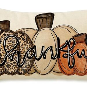 Thankful Thanksgiving Pillow Cover – 12x20" Fall Pumpkin Leopard Print Decor