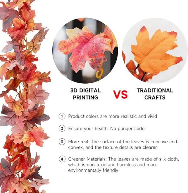 2-Pack Fall Leaf Garland – 5.7ft 3D Maple Leaves for Home & Thanksgiving Decor - Image 2