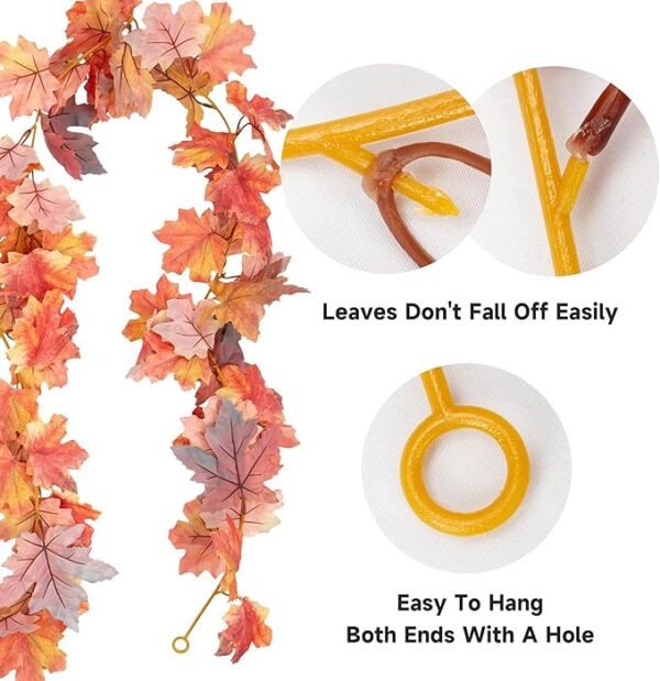 2-Pack Fall Leaf Garland – 5.7ft 3D Maple Leaves for Home & Thanksgiving Decor - Image 4