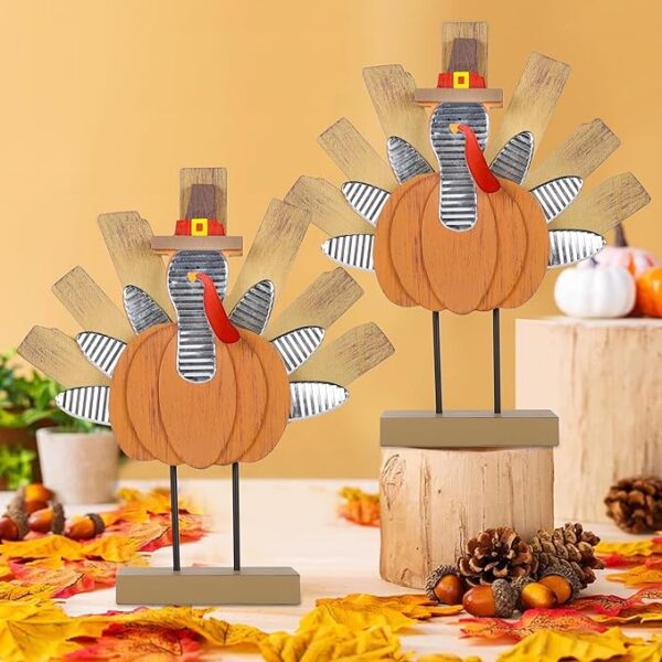 2-Pack Wooden Turkey Decor – Indoor Thanksgiving Centerpieces - Image 4