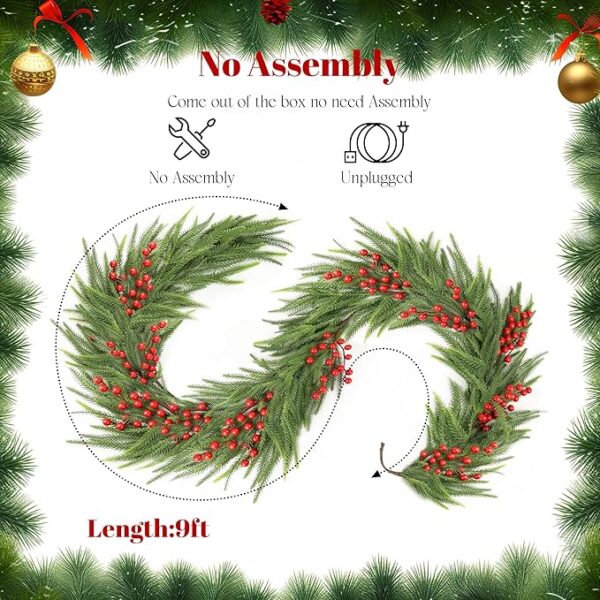 9ft Lighted Norfolk Pine Christmas Garland - Image 2