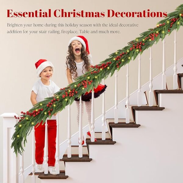 9ft Lighted Norfolk Pine Christmas Garland - Image 3