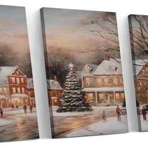 Cozy Winter Scene Triptych Canvas Art - 12x16in