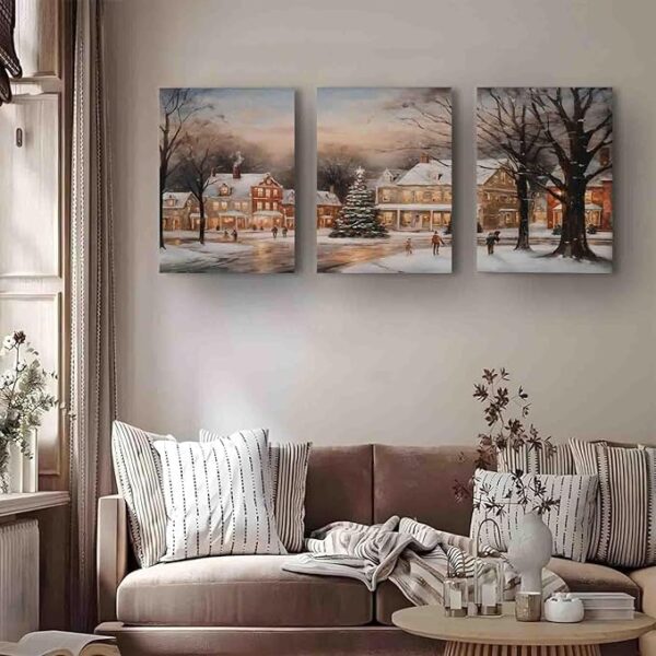 Cozy Winter Scene Triptych Canvas Art - 12x16in - Image 4