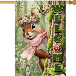 Nut Squirrel Winter Welcome Garden Flag - 12x18in