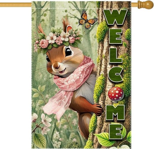 Nut Squirrel Winter Welcome Garden Flag - 12x18in