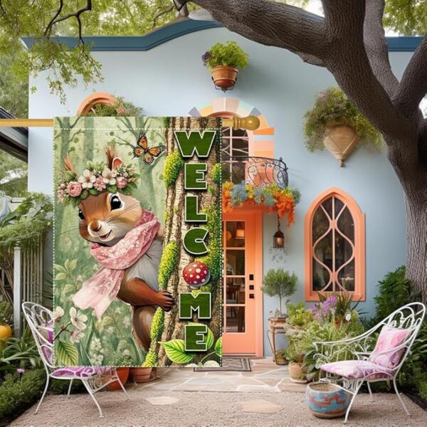 Nut Squirrel Winter Welcome Garden Flag - 12x18in - Image 2