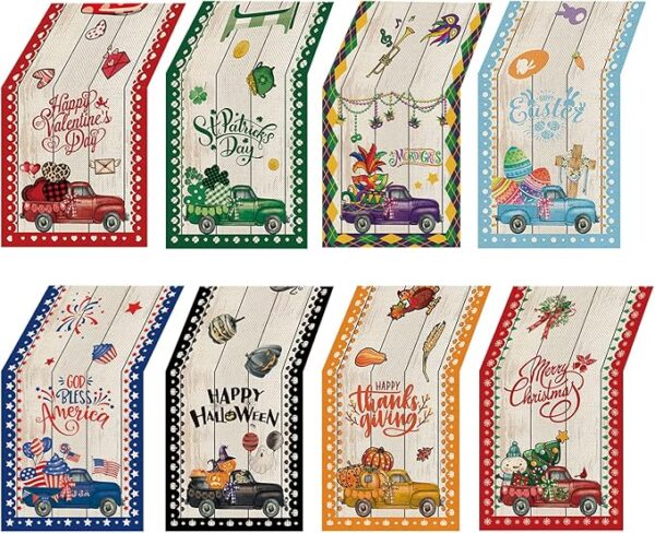 8 Pcs Holiday Truck Table Runners - 72 Inch