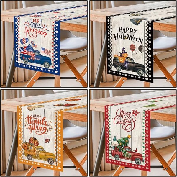 8 Pcs Holiday Truck Table Runners - 72 Inch - Image 4