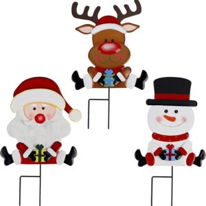 3-Pack Christmas Yard Signs - Metal Snowman, Santa, Reindeer