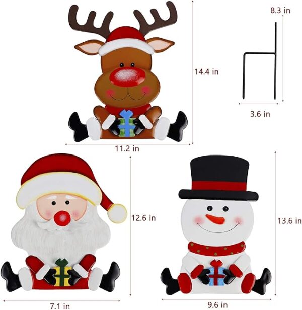3-Pack Christmas Yard Signs - Metal Snowman, Santa, Reindeer - Image 2