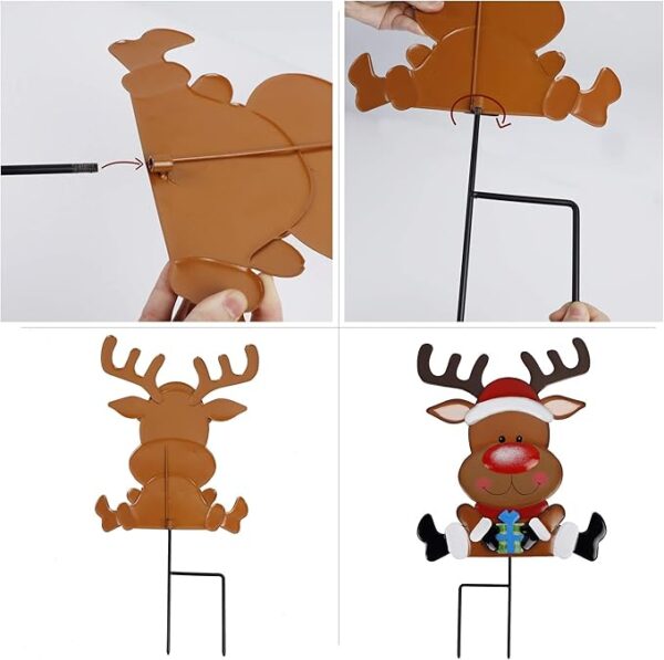 3-Pack Christmas Yard Signs - Metal Snowman, Santa, Reindeer - Image 3