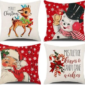 Christmas Pillow Covers 18x18 - Set of 4 (Red)