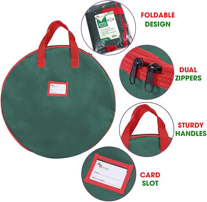 24" Christmas Wreath Storage Bag - Green - Image 3
