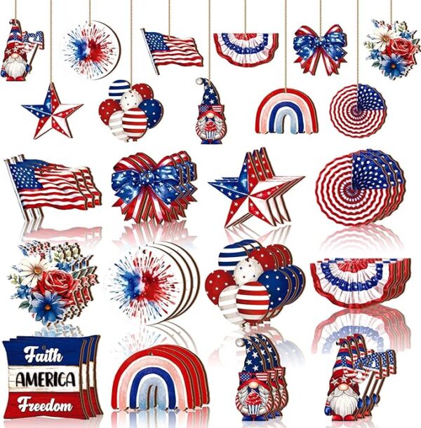 36-Pc 4th of July Wooden Ornaments