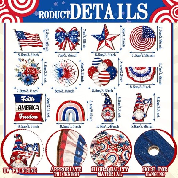 36-Pc 4th of July Wooden Ornaments - Image 3