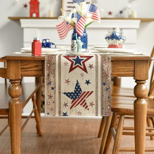 Wood Stars & Stripes 4th of July Table Runner - 13x72in - Image 2