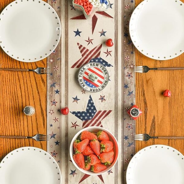 Wood Stars & Stripes 4th of July Table Runner - 13x72in - Image 3