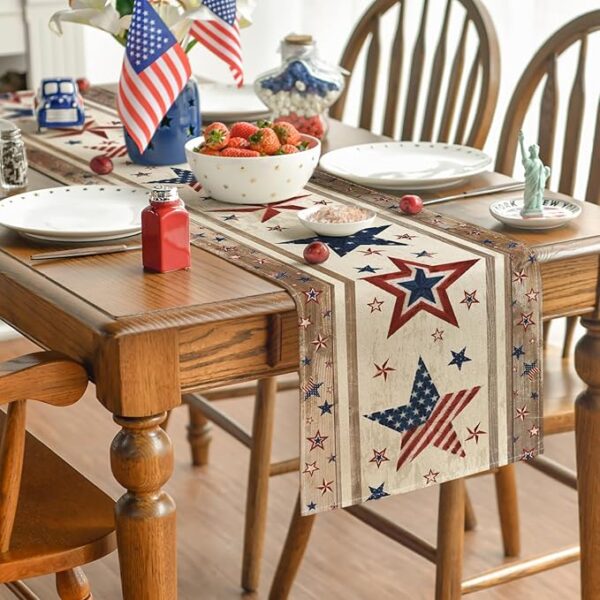 Wood Stars & Stripes 4th of July Table Runner - 13x72in - Image 4