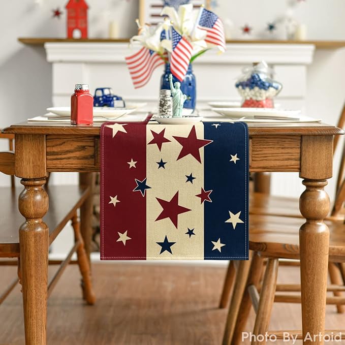 Stars & Stripes 4th of July Table Runner - 13x72in - Image 2