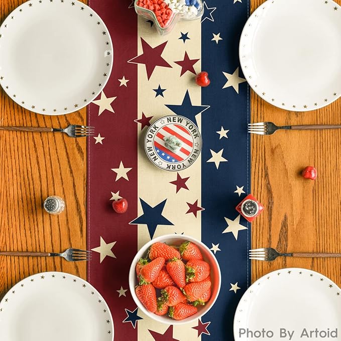 Stars & Stripes 4th of July Table Runner - 13x72in - Image 3