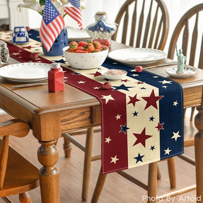 Stars & Stripes 4th of July Table Runner - 13x72in - Image 4