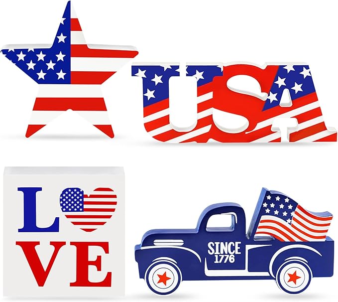 4-Pc Patriotic Wooden Star Car Signs