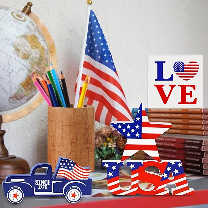 4-Pc Patriotic Wooden Star Car Signs - Image 2