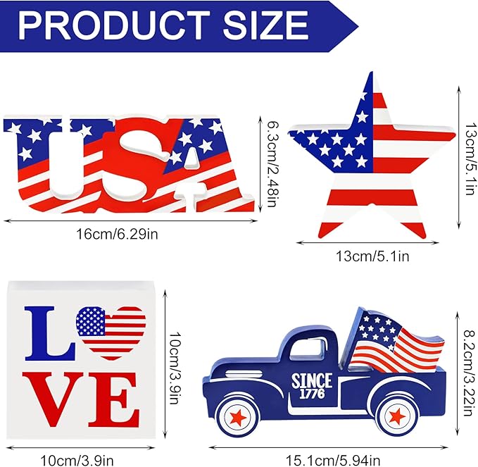 4-Pc Patriotic Wooden Star Car Signs - Image 4
