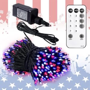 105ft 300 LED Red Blue White String Lights - 8 Modes & Timer