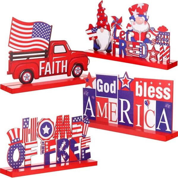 4-Pc Patriotic Wooden Table Centerpiece Set