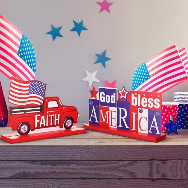 4-Pc Patriotic Wooden Table Centerpiece Set - Image 4