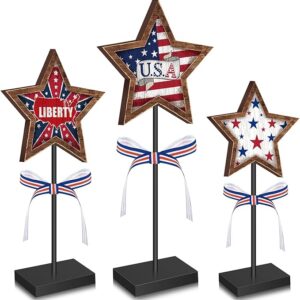Rustic Wooden Star Blocks - Red White & Blue (3 Pcs)
