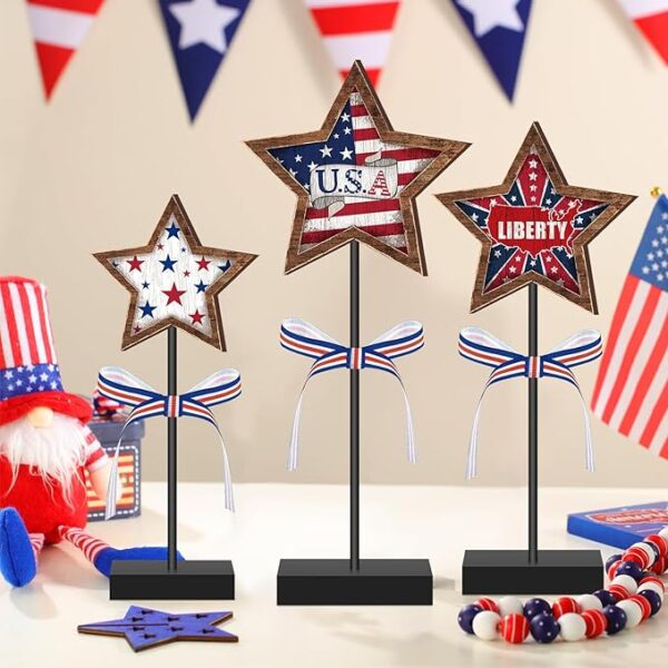 Rustic Wooden Star Blocks - Red White & Blue (3 Pcs) - Image 2