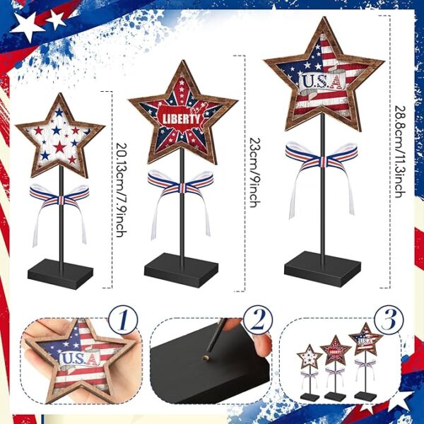 Rustic Wooden Star Blocks - Red White & Blue (3 Pcs) - Image 3