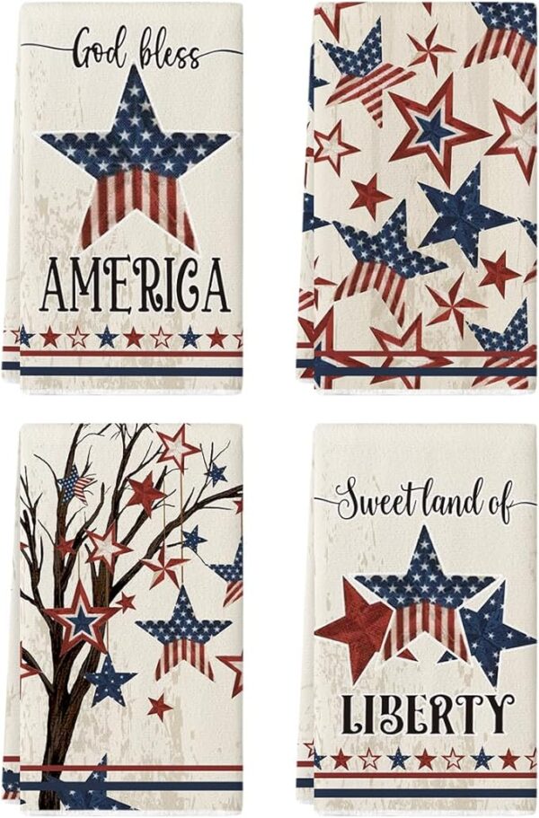 4-Pc America Stars Tree Kitchen Towels - 18x26in