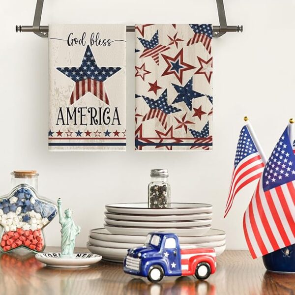 4-Pc America Stars Tree Kitchen Towels - 18x26in - Image 2